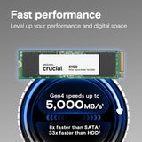 Crucial CT2000E100SSD8 E100 2TB M.2 NVMe PCIe Gen4 Internal SSD, Up to 5,000MB/s, Laptop & Desktop Compatible