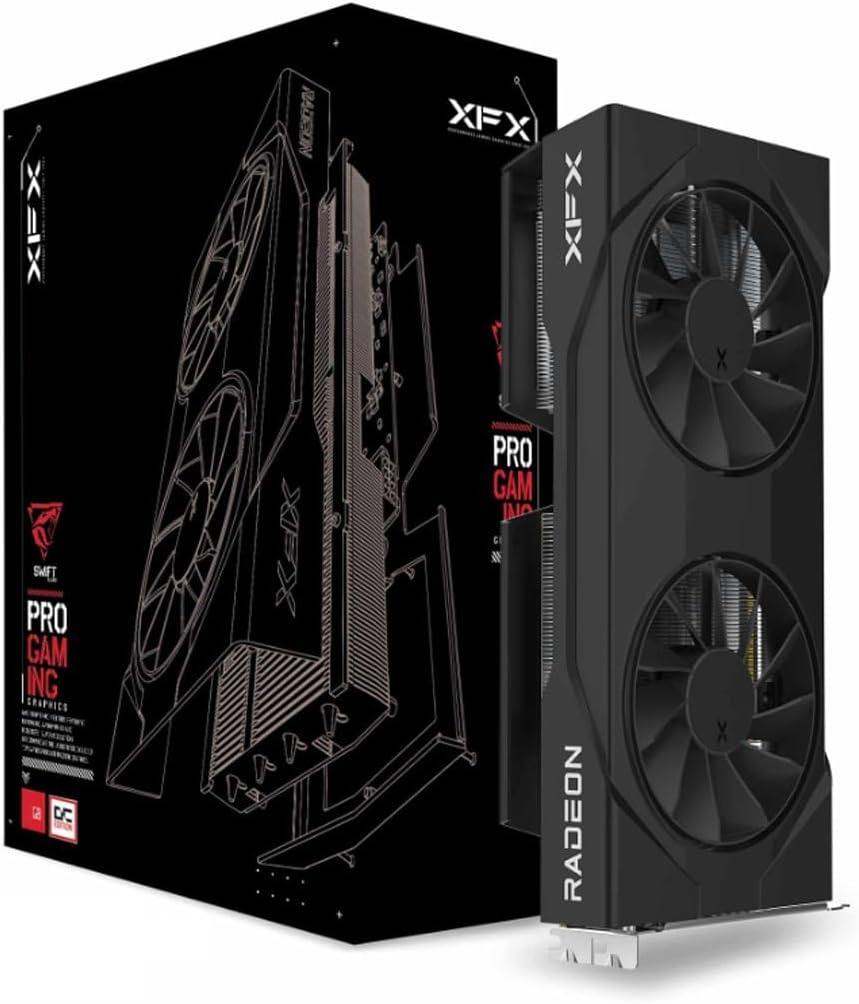 XFX RX-96TSW16BQ Swift AMD Radeon RX 9060 XT OC Gaming Edition with 16GB GDDR6 HDMI 2xDP, AMD RDNA 4 RX-96TSW16BQ