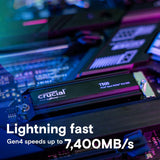 Crucial T500 GEN4 SSD M.2 2280 2TB PCIe 4.0 NVMe 3D NAND TLC, Up to 7400MB/s, Internal SSD with Heatsink CT2000T500SSD5