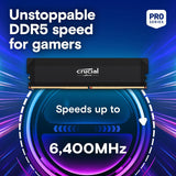 Crucial CP2K32G64C40U5B Pro DDR5 RAM 64GB Kit (2x32GB) 6400MHz CL40, Overclocking Desktop Gaming Memory, Black