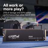 Crucial CT4000P310SSD8 P310 4TB SSD, PCIe Gen4 NVMe M.2 2280, Up to 7,100MB/s include Acronis Data Recovery Software