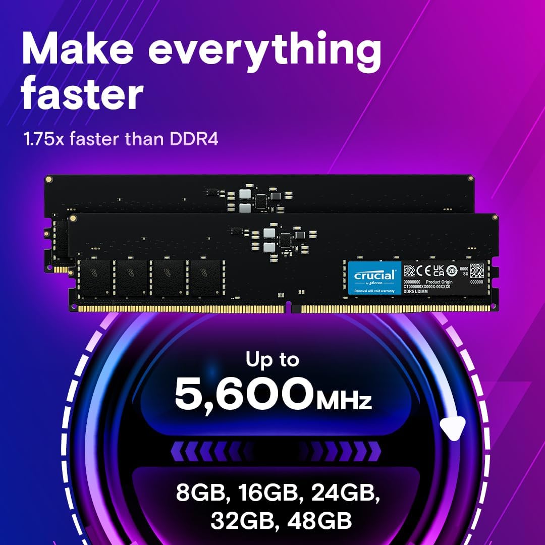 Crucial RAM 32GB DDR5 5600MHz Desktop Memory CT32G56C46U5