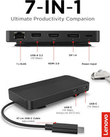 Lenovo 40B90100US USB-C Dual Display 4K Travel Dock w/ 100W Power Adapter - 7 Ports, Universal Compatibility - Black
