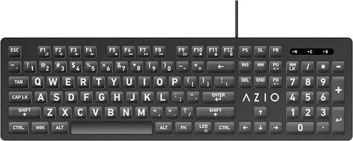 Azio KB512 Large Font Backlit USB Keyboard w/ 3 Interchangeable Backlight Colors