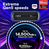 Crucial CT2000T705SSD5 T705 PCIe Gen5 NVMe 2TB SSD w/ Heatsink,Up to 14,500MB/s,TLC NAND,Solid State Drive, 1Mo Adobe CC