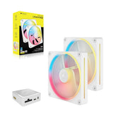 Corsair CO-9051056-WW iCUE Link LX140-R RGB 140mm PWM Reverse Dual Fan Kit Magnetic Dome Bearing, Dual Light Loops,White