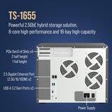 QNAP 16-Bay High-Performance Desktop NAS, Intel Atom C5125 8C/8T, 8 GB UDIMM DDR4 non-ECC RAM, 550W PSU TS-1655-8G-US