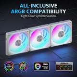 darkFlash DF-G24R-WH-3P 120mm Magnetic ARGB PWM Case Reverse Fans Magnetic Splice Design, Up to 2000RPM - White (3-Pack)