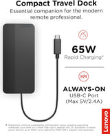 Lenovo 40B90100US USB-C Dual Display 4K Travel Dock w/ 100W Power Adapter - 7 Ports, Universal Compatibility - Black