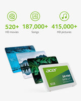 Acer SA100 480GB SATA III 2.5 Inch Internal SSD - 6 Gb/s, 3D NAND Solid State Hard Drive Up to 560 MB/s (BL.9BWWA.103)