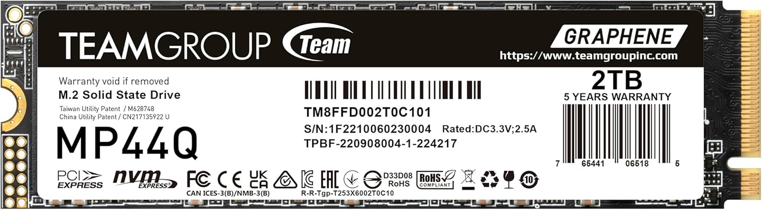 TEAMGROUP TM8FFD002T0C101 MP44Q 2TB SLC Cache Gen 4x4 M.2 2280 PCIe 4.0 w/NVMe Laptop, Desktop, NAS SSD Read to 7000MB/s