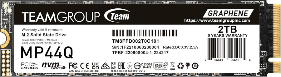 TEAMGROUP TM8FFD002T0C101 MP44Q 2TB SLC Cache Gen 4x4 M.2 2280 PCIe 4.0 w/NVMe Laptop, Desktop, NAS SSD Read to 7000MB/s