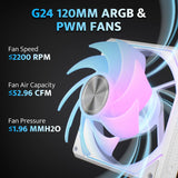 darkFlash DF-G24R-WH-3P 120mm Magnetic ARGB PWM Case Reverse Fans Magnetic Splice Design, Up to 2000RPM - White (3-Pack)
