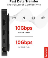 Lenovo 40B90100US USB-C Dual Display 4K Travel Dock w/ 100W Power Adapter - 7 Ports, Universal Compatibility - Black