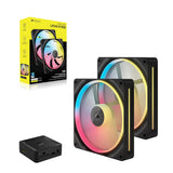 Corsair CO-9051052-WW iCUE Link LX140-R RGB 140mm PWM Reverse Dual Fan Kit Magnetic Dome Bearing, Dual Light Loops,Black