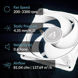 ARCTIC P12 Max 120mm Case Fan luid dynamic bearing max 3300 RPM PWM regulated (White) ACFAN00293A