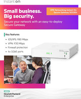 HPE S0G33A#ABA Networking Instant On Secure Gateway SG1004 4-Port 1G Smart-Managed Gateway, 4X 1GBase-T, US Cord