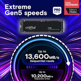 Crucial T705 1TB PCIe Gen5 NVMe M.2 SSD - Up to 13,600 MB/s - Game Ready - Internal Solid State Drive CT1000T705SSD3