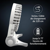 Arctic AEBRZ00029A Summair Rechargeable Handheld Fan w/ Stand, infinite speed, 4-77h, USB-C (incl. USB-A Cable) - White