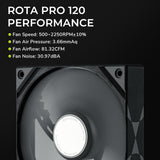 TRYX F-R120P-NN1M-G0K ROTA PRO 120mm 4-Pin PWM Case Fan, LCP Material FDB, 2250RPM, High-Performance Quiet PC Fan  - Black