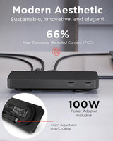 Lenovo 40B90100US USB-C Dual Display 4K Travel Dock w/ 100W Power Adapter - 7 Ports, Universal Compatibility - Black