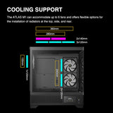GAMDIAS GD-Atlas M1 Black Mid Tower Gaming Computer Case w/Display& App, ATX Tempered Glass PC Case, Built-in 3X 120mm ARGB PWM Fans, Up to RTX 4000 GPU/VGA 410mm& 360mm AIO/Radiator& 6x120mm Fans& 160mm CPU Cooler