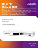 HPE Networking Instant On 1430 26-Port Gb Unmanaged Layer 2 Ethernet Switch | 26x 1G | 2X SFP Uplink | Fan-Less | US Cord | R8R50A#ABA