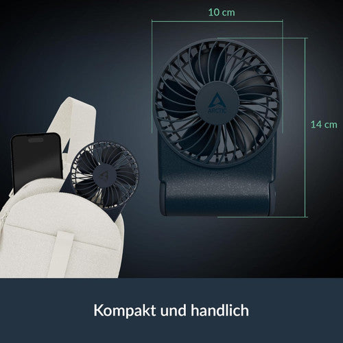 Arctic AEBRZ00028A Summair Rechargeable Handheld Fan w/ Stand, infinite speed, 4-77h, USB-C (incl. USB-A Cable) - Blue