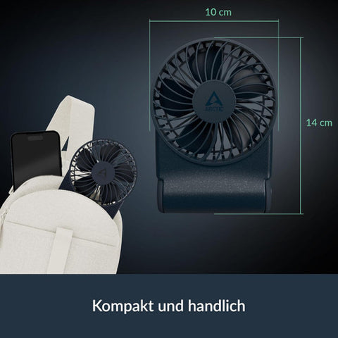 Arctic AEBRZ00028A Summair Rechargeable Handheld Fan w/ Stand, infinite speed, 4-77h, USB-C (incl. USB-A Cable) - Blue