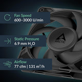 Arctic ACFAN00305A P12 Pro Premium Fan, 120 mm PWM Fan, 600-3000 RPM, 0 RPM <5% PWM, Fluid Dynamic Bearing, 4-Pin - Black