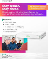 HPE S0G34A#ABA Networking Instant On Secure Gateway SG2505P 5-Port 2x2.5G,3x1G Smart-Managed Gateway 60w PoE,US Cord