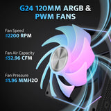 darkFlash DF-G24-BK-3P 120mm Magnetic ARGB PWM Case Fans,FDB Bearing,Magnetic Splice Design,Up to 2000RPM - Black (3-Pack)