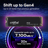 Crucial CT4000P310SSD8 P310 4TB SSD, PCIe Gen4 NVMe M.2 2280, Up to 7,100MB/s include Acronis Data Recovery Software