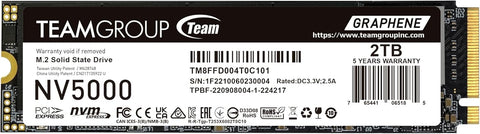TEAMGROUP TM8FGM002T0C101 NV5000 2TB SLC Cache NVMe PCIe Gen4x4 M.2 2280 Laptop, Desktop SSD Read Speed up to 5000 MB/s