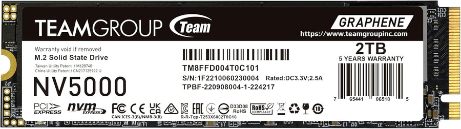 TEAMGROUP TM8FGM002T0C101 NV5000 2TB SLC Cache NVMe PCIe Gen4x4 M.2 2280 Laptop, Desktop SSD Read Speed up to 5000 MB/s