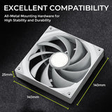 TRYX F-R140P-NN1M-G0W ROTA PRO 140mm Case Fan 4-Pin PWM LCP Material FDB 1650RPM Airflow High-Performance Quiet - White