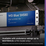 WD 1TB WD Blue SN580 NVMe Internal Solid State Drive SSD - Gen4 x4 PCIe 16Gb/s, M.2 2280, Up to 4,150 MB/s (WDS100T3B0E)