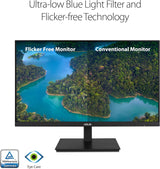 ASUS 23.8”1080P Monitor-Full HD, IPS, 75Hz, Speakers Adaptive-Sync Low Blue Light Flicker, VESA Mountable Frameless VA24DQSB
