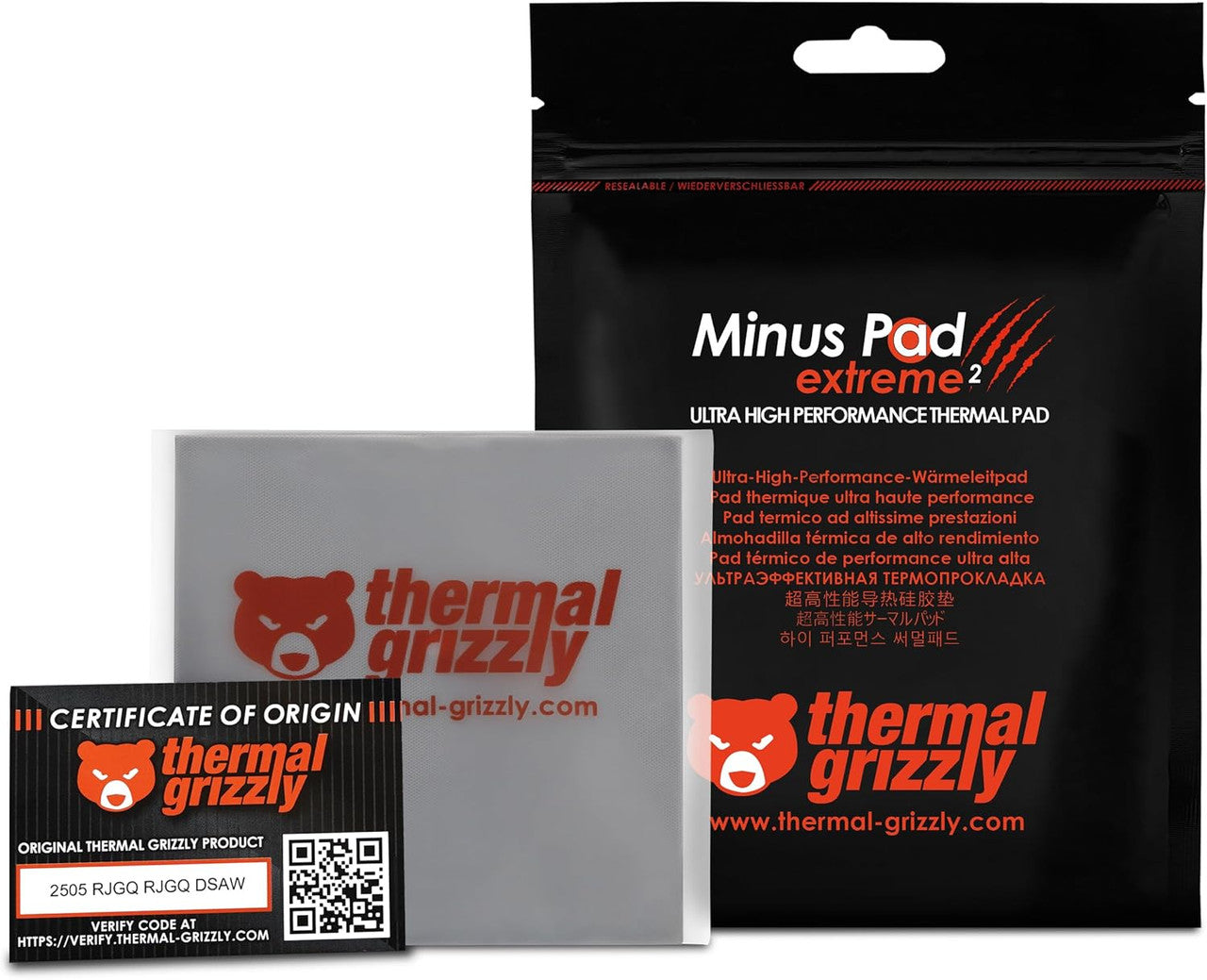 Thermal Grizzly TG-MP-E2-100-100-10 Minus Pad V2 High Performance Thermal Pad 100x100x1.0mm Non-Hardening  GPU, SSD, RAM