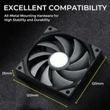 TRYX F-R120P-NN1M-G0K ROTA PRO 120mm 4-Pin PWM Case Fan, LCP Material FDB, 2250RPM, High-Performance Quiet PC Fan  - Black