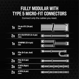 Corsair CP-9020274-NA ATX M850x Shift Fully Modular ATX Power Supply, 80 Plus Gold, Zero RPM - Modular Side Interface - White