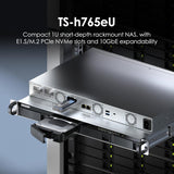 QNAP TS-H765EU-8G-US 1U 4-bayÂ  3.5" SATA + 3 x E1.S/PCIe M.2 2280 short depth 12" rackmount NAS, Intel Atom x7405C 4C