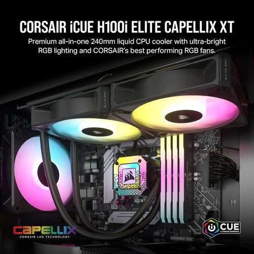 Refurbished Corsair iCUE H100i Elite CAPELLIX XT Liquid CPU Cooler 240mm Radiator, Intel LGA 1700, 1200, 115X, 2066, AMD AM5, AM4 (Black) CW-9060068 WW/RF
