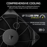 Corsair CO-9050188-WW RS120 120mm PWM Fan Daisy-Chain Connection Low-Noise Magnetic Dome Bearing Single Pack – Black