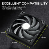 TRYX F-R140P-NN1M-G0K ROTA PRO 140mm Case Fan 4-Pin PWM LCP Material FDB  1650RPM Airflow High-Performance Quiet - Black