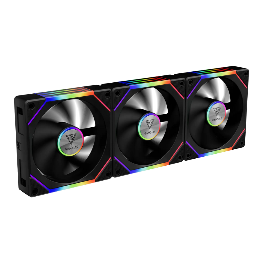 GAMDIAS AEOLUS P2-1203 120mm ARGB PWM Fan (3 Pack, no Hub) Reverse Fan Blade x3  Up to 2400RPM, Black