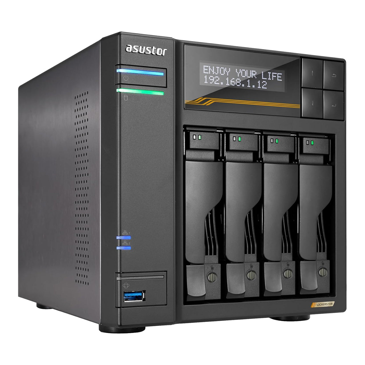 Asustor Lockerstor 4 Gen3 4 Bay NAS, Quad-Core 2.3GHz, 2x 10GbE Ports, 16G ECC DDR5, 4x M.2 SSD Slots (Diskless) AS6804T