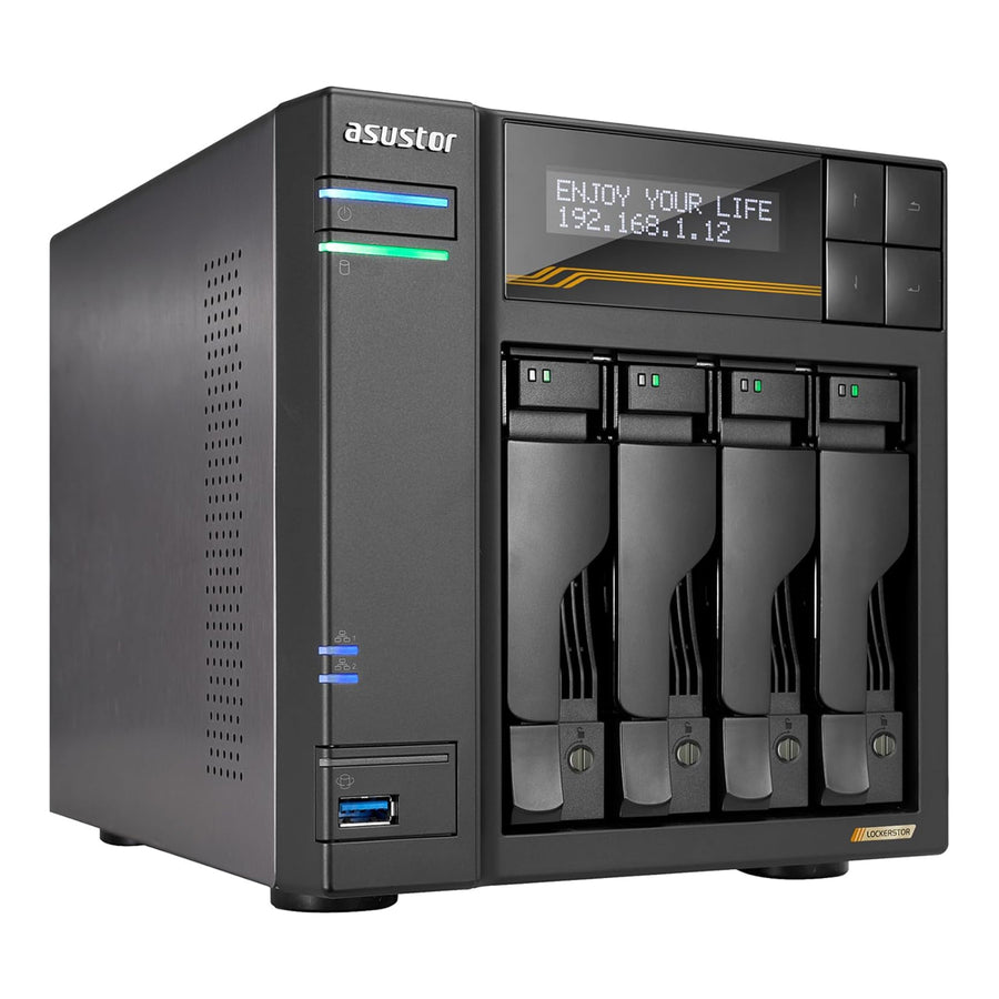 Asustor Lockerstor 4 Gen3 4 Bay NAS, Quad-Core 2.3GHz, 2x 10GbE Ports, 16G ECC DDR5, 4x M.2 SSD Slots (Diskless) AS6804T