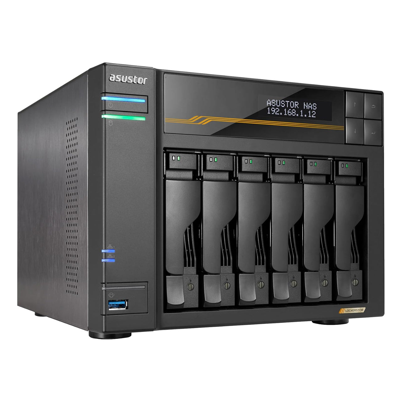 Asustor Lockerstor 6 Gen3 6 Bay NAS, Quad-Core 2.3GHz, 2x 10GbE Ports, 16G ECC DDR5, 4x M.2 SSD Slots (Diskless) AS6806T