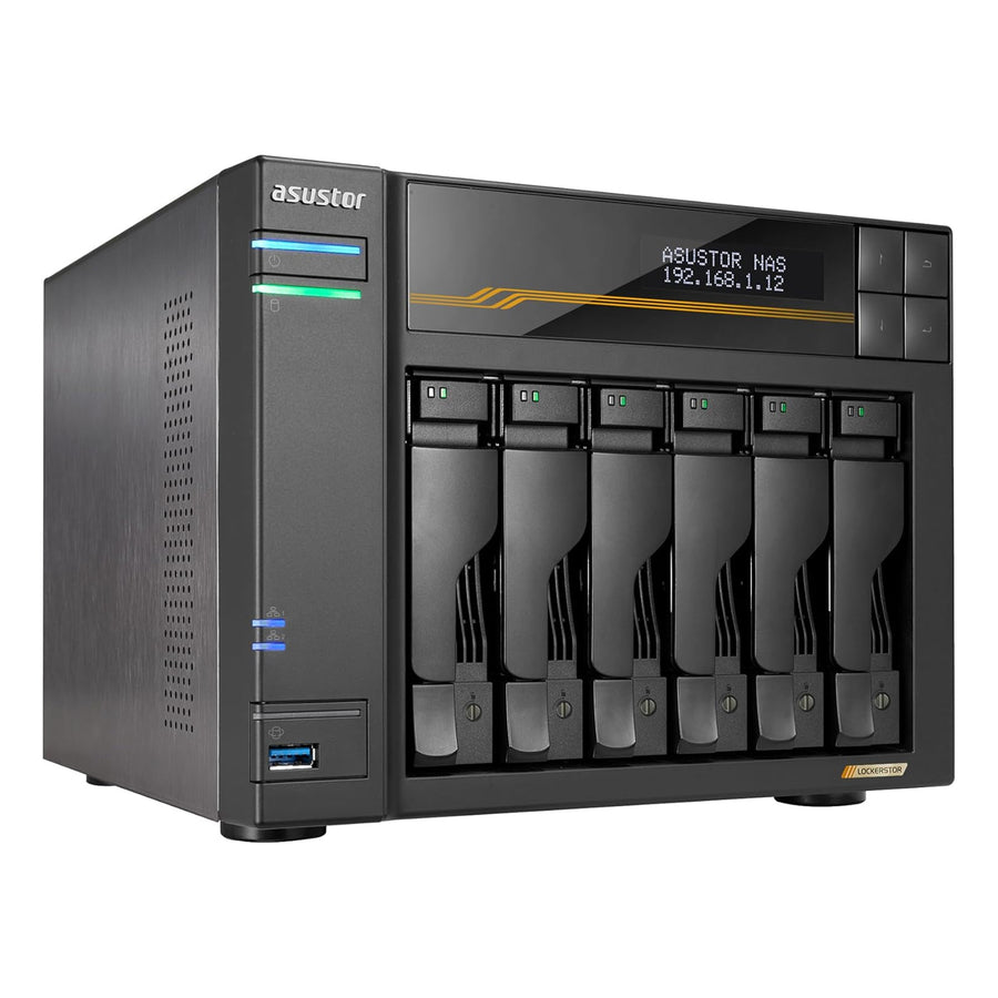 Asustor Lockerstor 6 Gen3 6 Bay NAS, Quad-Core 2.3GHz, 2x 10GbE Ports, 16G ECC DDR5, 4x M.2 SSD Slots (Diskless) AS6806T